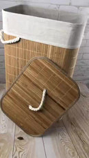 Cesto Organizador de Roupa em Bambu – Design Sofisticado com Tampa.