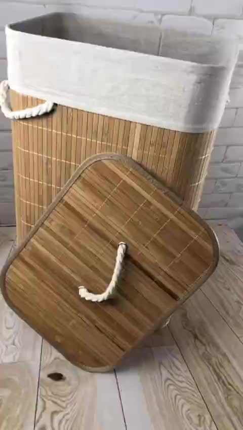 Cesto Organizador de Roupa em Bambu – Design Sofisticado com Tampa.