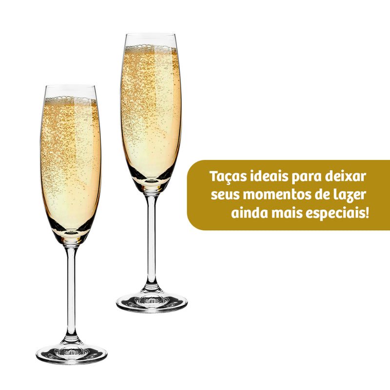 Conjunto Elegance 6 Taças – Cristal Bohemia Titanium para Champanhe 220ml