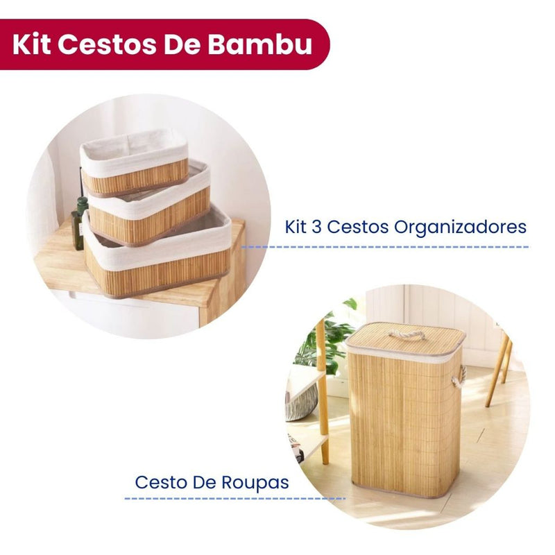 Cesto Organizador de Roupa em Bambu – Design Sofisticado com Tampa.