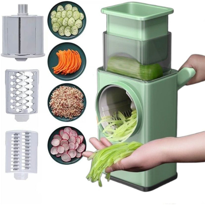 Cortador e Ralador 3 em 1 – Sistema Giratório Prático e Rápido