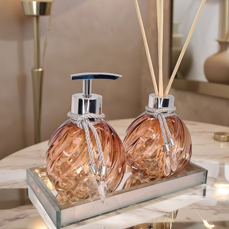 Kit Lavabo Completo 3 Peças Vidro 300ml Com Bandeja | Luxo Decoração Banheiro Casa Nova Oferta