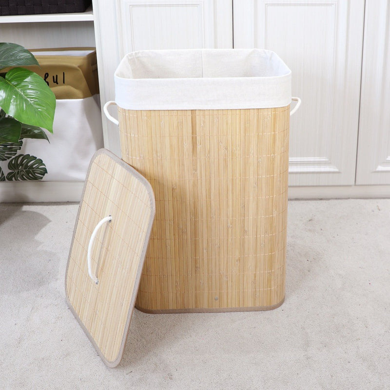 Cesto Organizador de Roupa em Bambu – Design Sofisticado com Tampa.