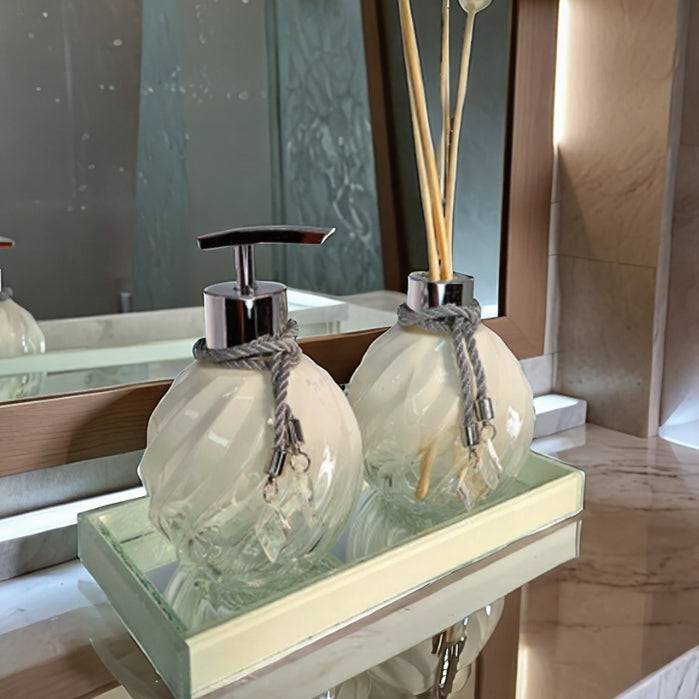 Kit Lavabo Completo 3 Peças Vidro 300ml Com Bandeja | Luxo Decoração Banheiro Casa Nova Oferta