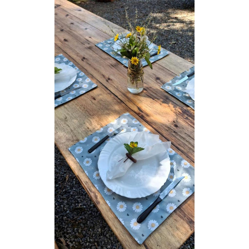 Kit Jogo Americano Elegance – Impermeável Dupla Face Margaridas Verde